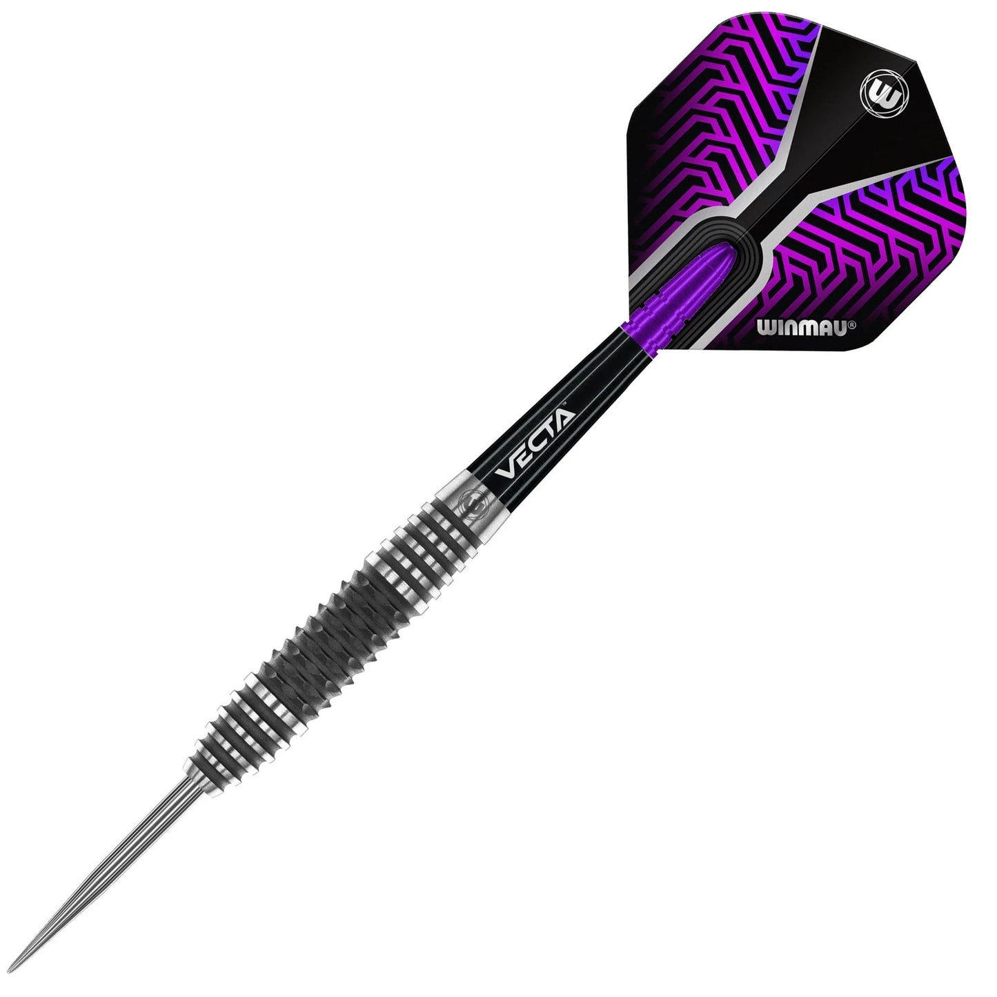 Winmau dart with purple and black design on a white background