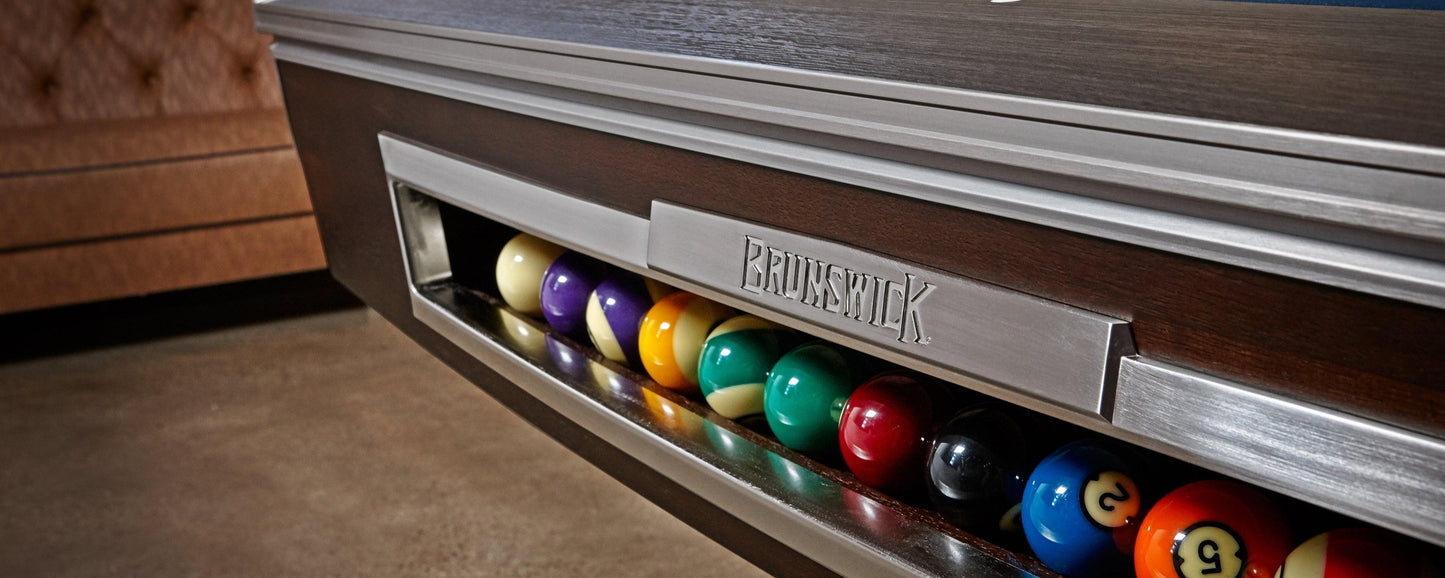 Brunswick Gold Crown VI 9ft American Pool Table With Gully Return - Two Tone Walnut and Espresso - Games Room
