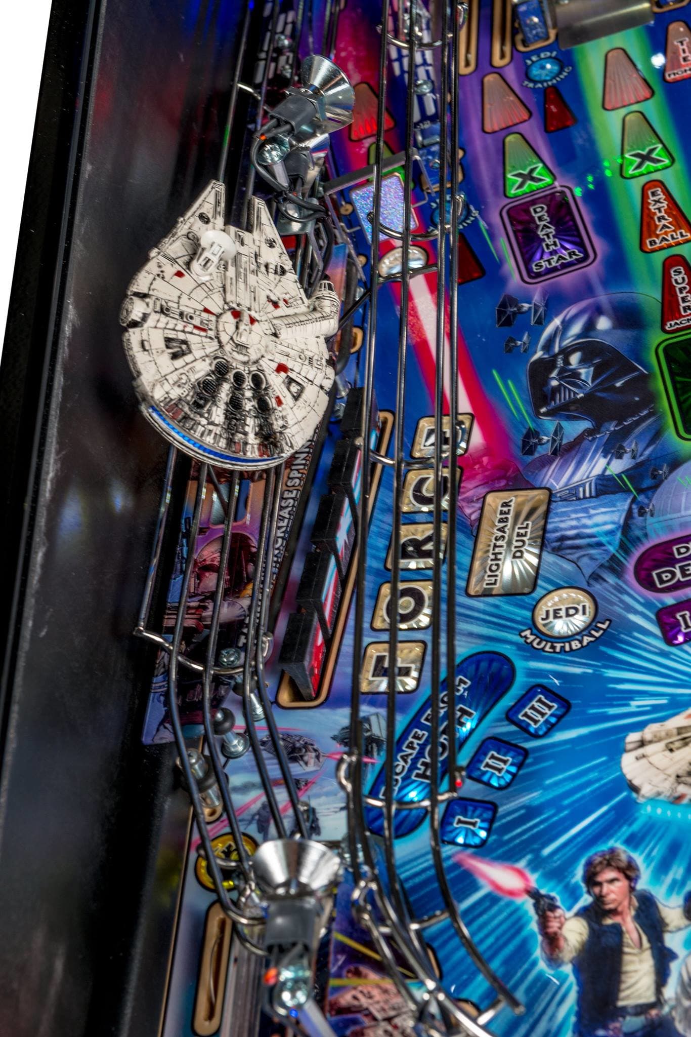 Pinball machine with Star Wars-themed artwork and characters