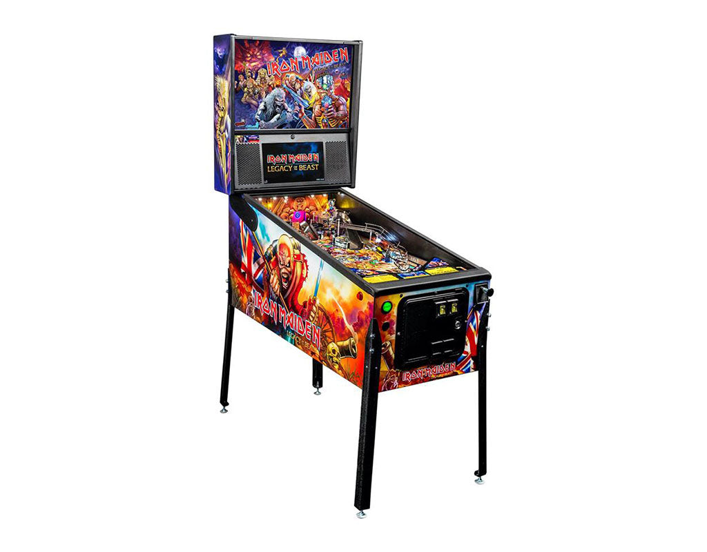 Pinball machine with colorful artwork on a white background