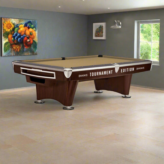 Brunswick Gold Crown VI Tournament Edition 9ft American Pool Table With Gully Return - Two Tone Walnut and Espresso