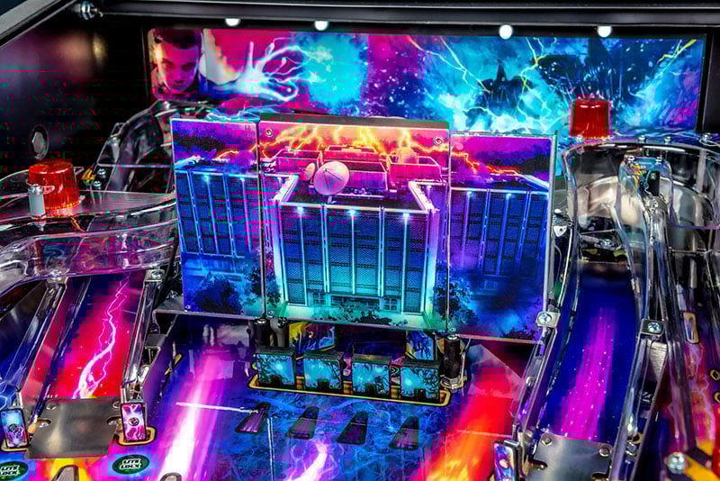Colorful pinball machine with vibrant graphics and lights