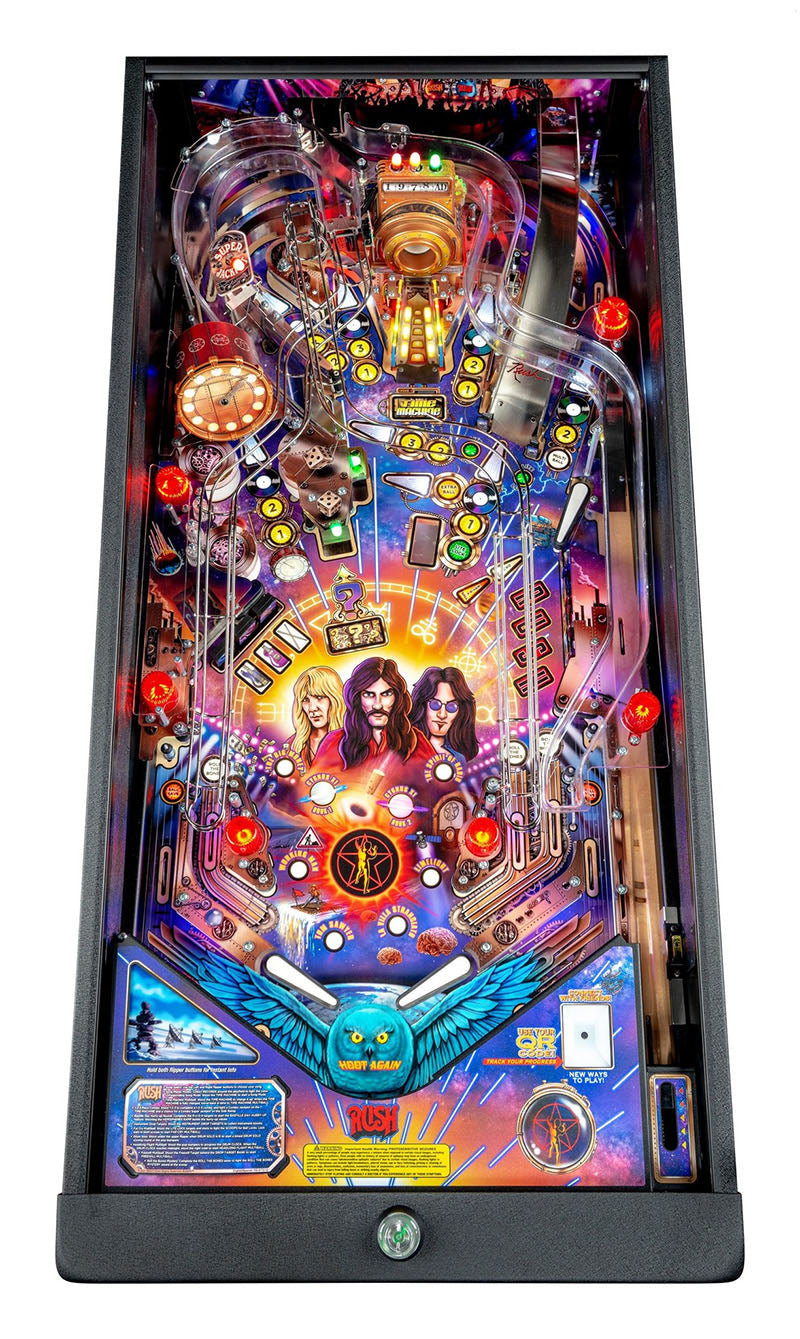 Rush pinball machine with colourful design and characters on a white background