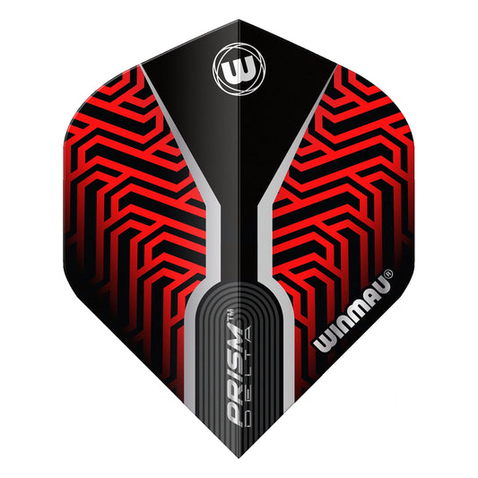 Dart flight with red and black pattern on a white background