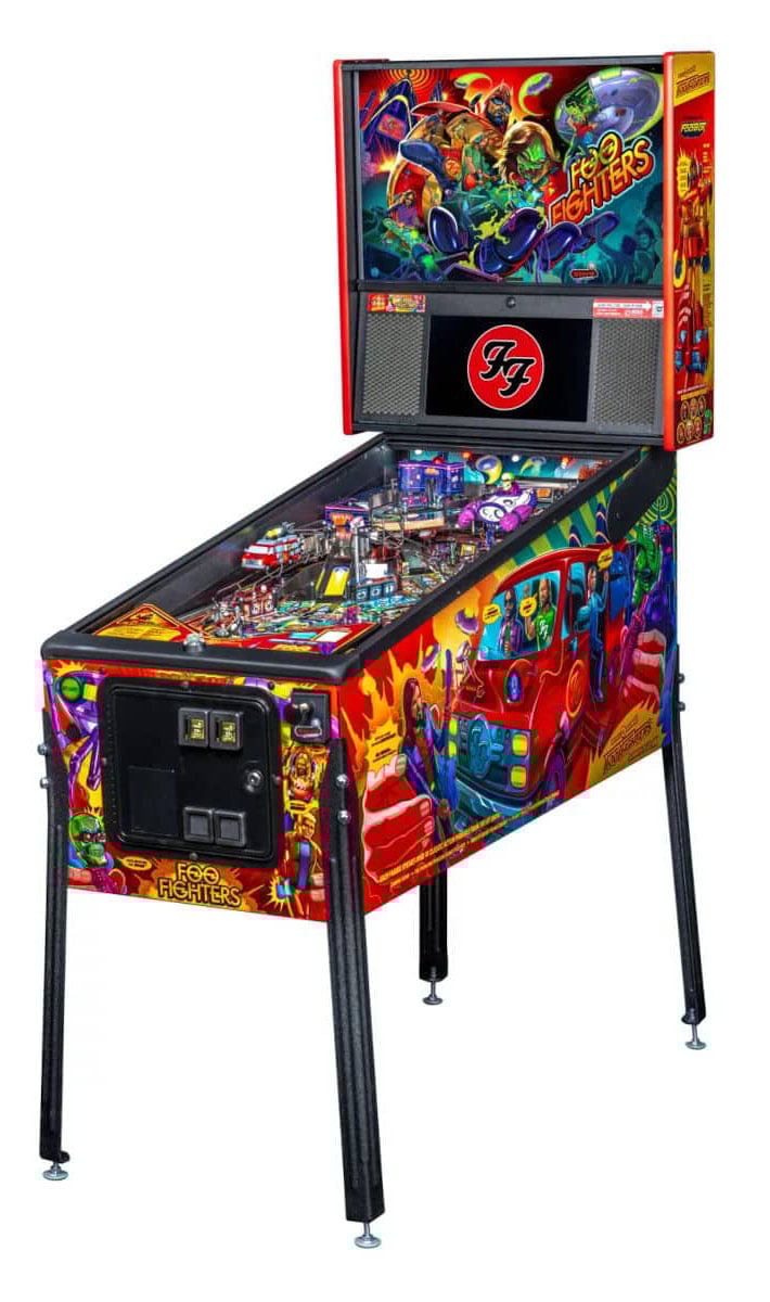 Colorful pinball machine with vibrant graphics on a white background