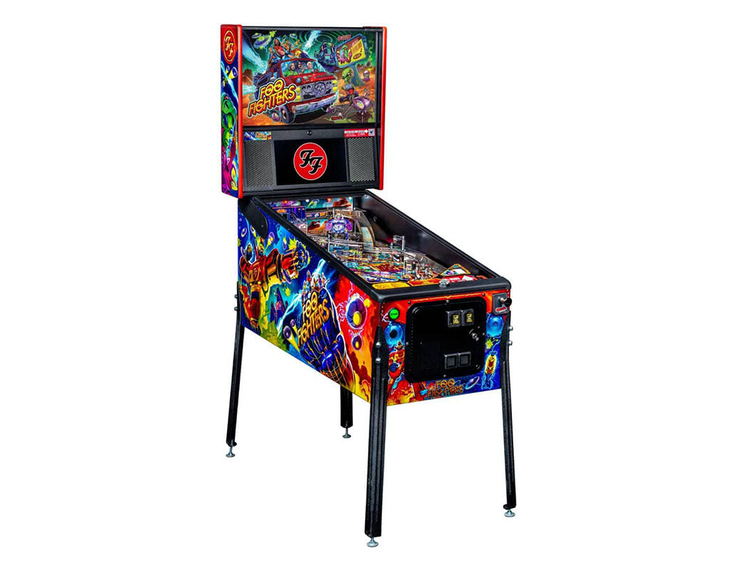 Colorful pinball machine with vibrant graphics on a white background