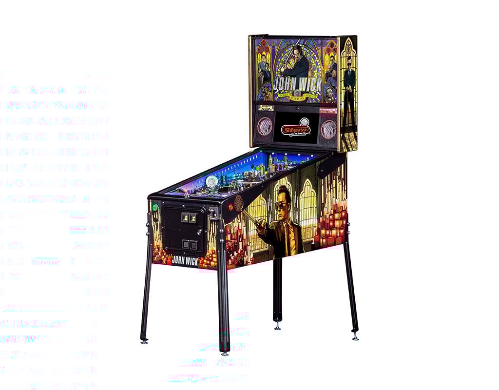 Pinball machine themed after the movie 'John Wick' on a white background