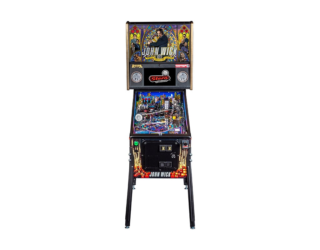 Pinball machine themed after the movie 'John Wick' on a white background
