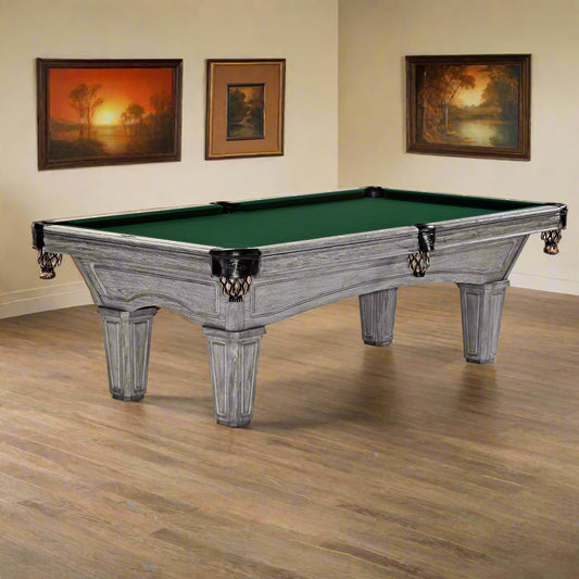 A rustic grey Brunswick Glenwood American Pool table