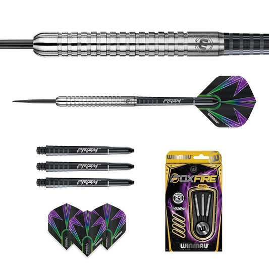 Set of darts with a dartboard and Winmau packaging on a white background