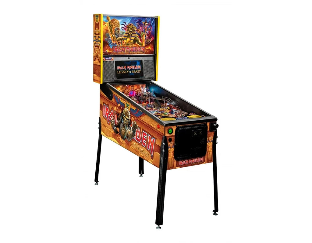 Pinball machine with colorful design on a white background