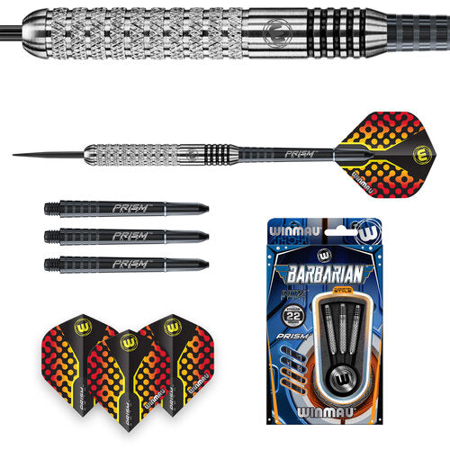 Winmau darts set with darts, dart flights, and packaging on a white background